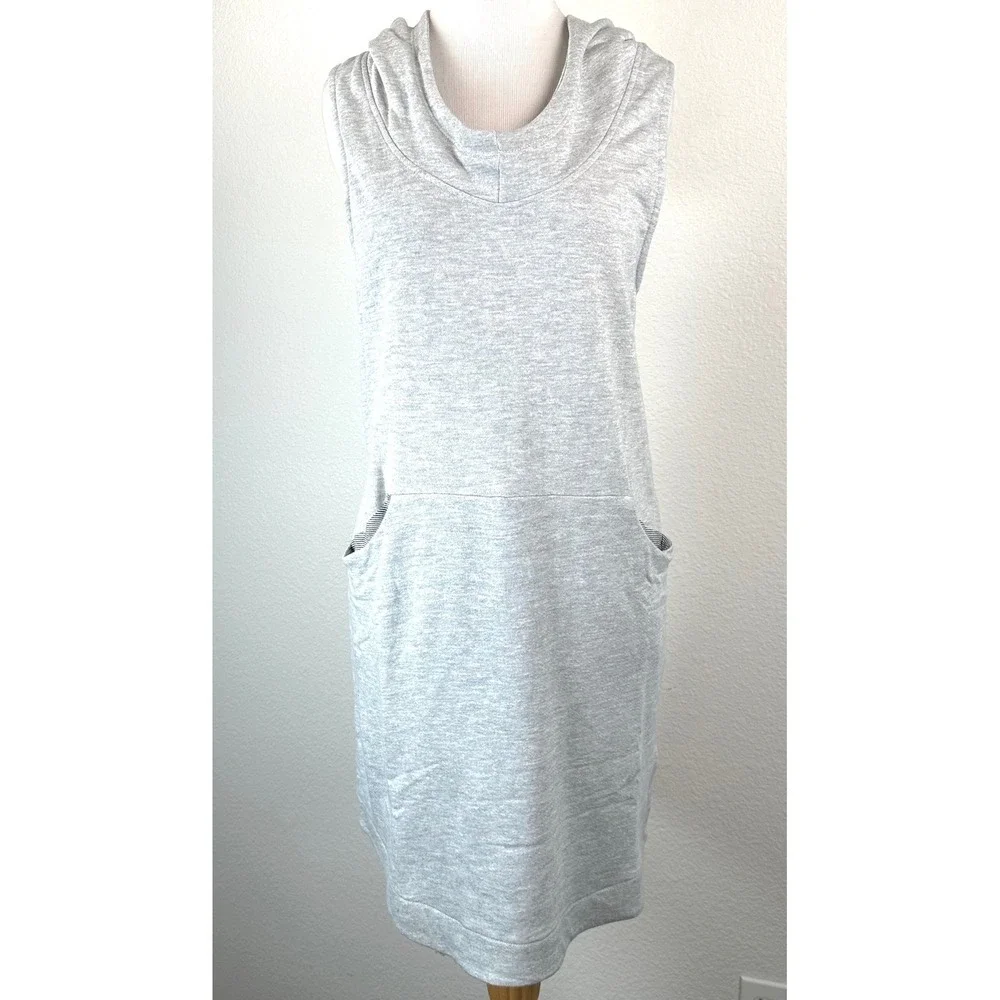 Bleusalt French Terry Hooded Mini Dress Criss Cross Open Back Pocket Gray M‎